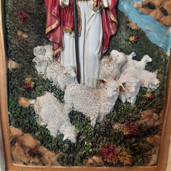 Vintage 60s‎ MCM 3D Jesus Religious Light Up Wall Art Decor Picture 11" x 15" - Picture 4 of 10